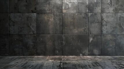 Pavimento in Gres Porcellanato Grigio Scuro. Dark Grey Textured Concrete Floor Design for Interior Spaces - obrazy, fototapety, plakaty