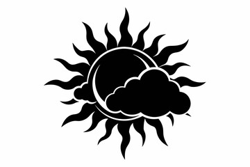 Black silhouette summer sun with cloud logo vector.