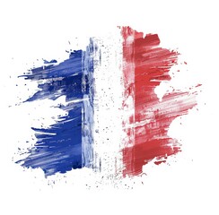 A red, white and blue french flag with white writing