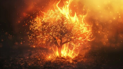 Fototapeta na wymiar The Burning Bush: Testament to God's Power. Use Copy Space on Fiery Background to Highlight Balefire and Nature's Burn