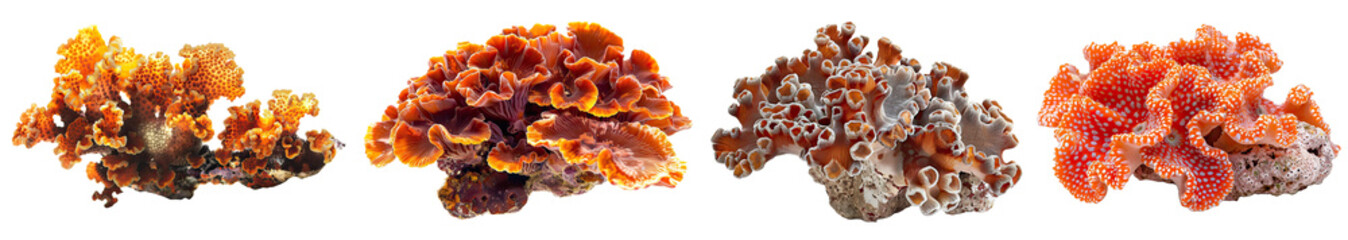 Orange Digitata Coral isolated on Transparent Background. AI generative