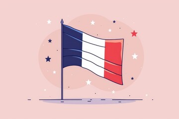 A French flag with the colors red, white, and blue