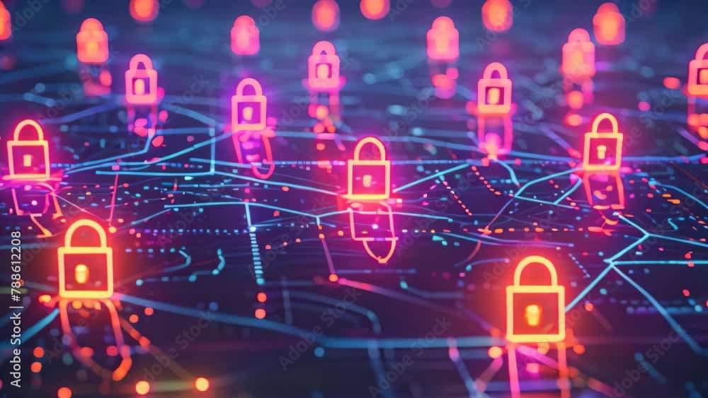 Poster a computer screen showcasing numerous padlocks, symbolizing security and protection, graphic concept