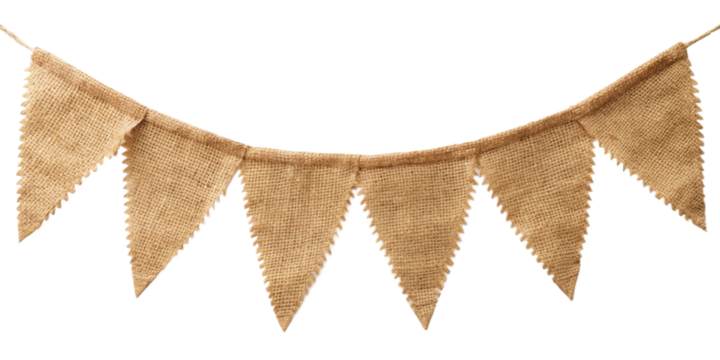 burlap bunting isolated on transparent background, element remove background, element for design