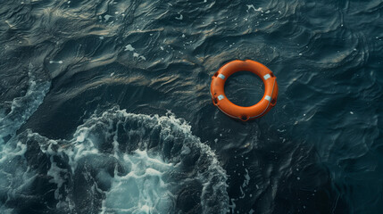 lifebuoy on the sea, life buoy on the sea, Life buoy or rescue buoy floating on sea to rescue people from drowning man, Lifebuoy floating at sea, Lifebuoy in a stormy blue sea, Ai generated