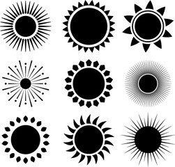 Pack of yellow sun rays element design