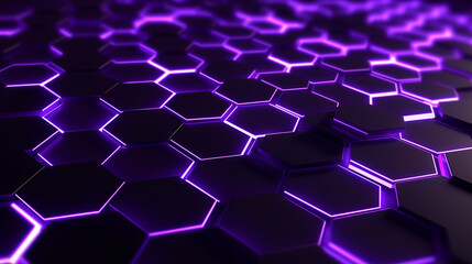 An image of hexagons with purple lights.