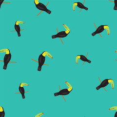 TROPICAL BIRD TOUCAN SEAMLESS PATTERN ALL OVER PRINT VECTOR ILLUSTRATION