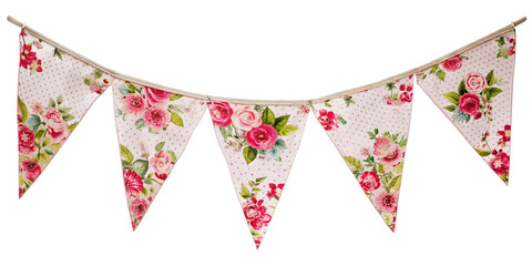 floral bunting flag isolated on transparent background, element remove background, element for design