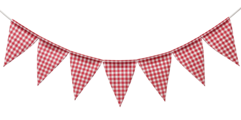 gingham bunting flag isolated on transparent background, element remove background, element for design