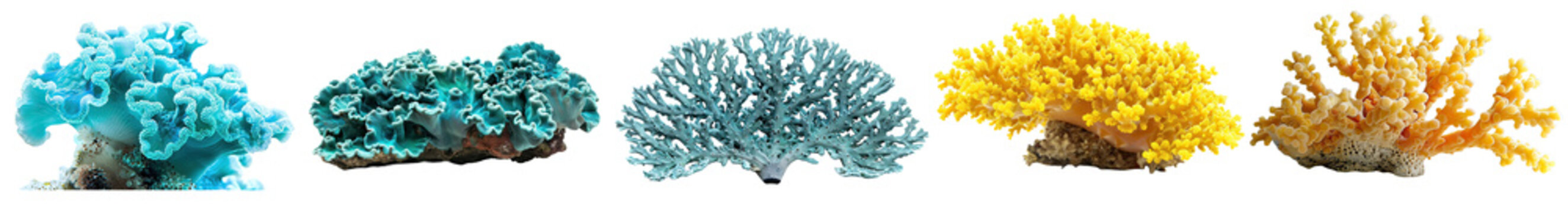 Yellow and Blue Pavona Corals isolated on Transparent Background. AI generative