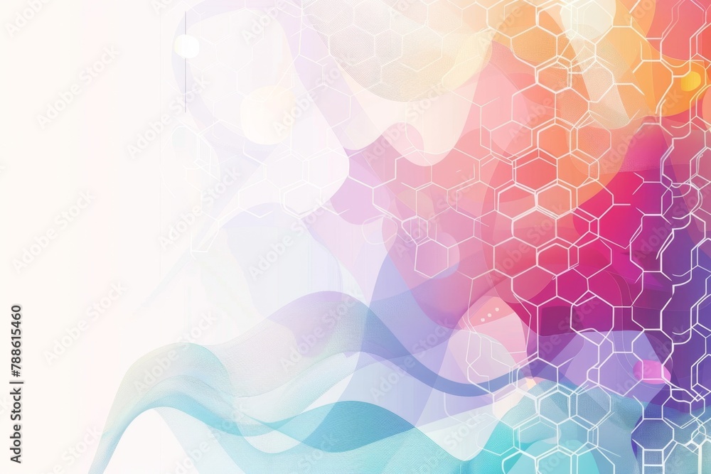 Poster abstract background with hexagons and wavy lines in pastel colors for medical or technology themes i