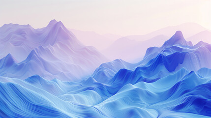 Mountain landscape with blue colors, light fog and soft lighting. Copy space for text.