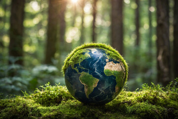 Obraz na płótnie Canvas green earth globe with grass in forest, environment, nature