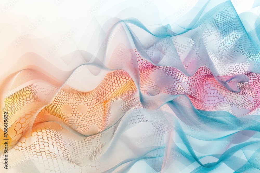 Aufkleber abstract background with hexagons and wavy lines in pastel colors, representing technology or scienc