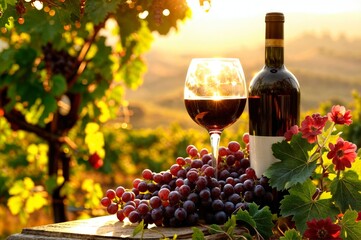 Obraz premium A Toast to Nature: Red Wine Tasting Surrounded by Vineyard Beauty and Outdoor Splendor.
