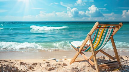 summer holiday setting with a book on a beach chair, the perfect spot for vacation reading