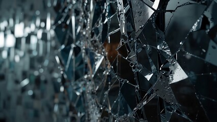 close-up of broken glass texture