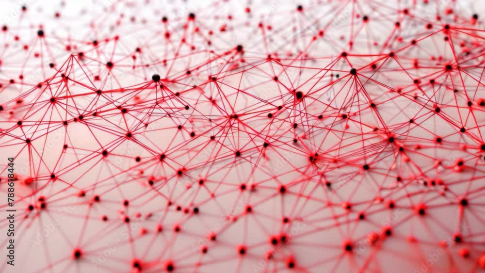 Poster a detailed view of a red network pattern on a clean and white surface, linear representation of a ne
