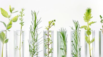 test tubes with small plants isolated on white, showcasing the beauty of botanical research.