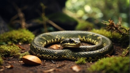 Obraz premium Hidden Danger: Snake Slithering Through Grass