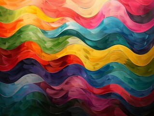 Vibrant rainbow colored wave painting