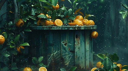 A garbage disposal area with a faint whiff of fresh citrus - obrazy, fototapety, plakaty