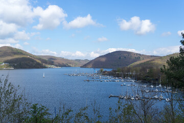 View to the german lake Edersse at the village Rehbach