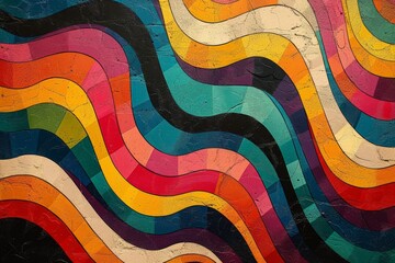 Multicolored wave painting on wall