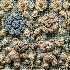 Knitted Teddy bear seamles pattern background - 788621080