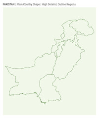 Pakistan plain country map. High Details. Outline Regions style. Shape of Pakistan. Vector illustration.