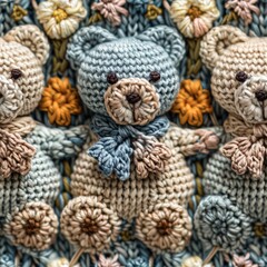 Knitted Teddy bear seamles pattern background - 788621204