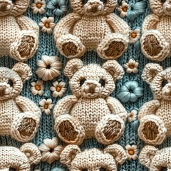 Knitted Teddy bear seamles pattern background - 788621233