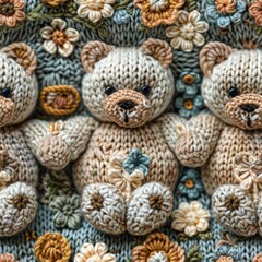 Knitted Teddy bear seamles pattern background - 788621240