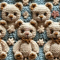 Knitted Teddy bear seamles pattern background - 788621257