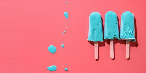 Blue Raspberry Ice Pop on Colorful ice creams isolated on pink background