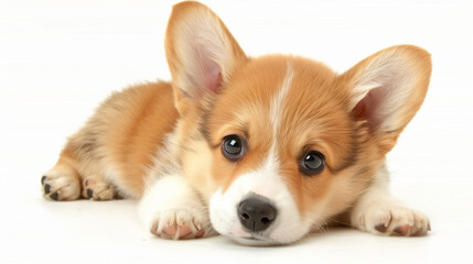 corgi puppy, puppy, white background, cute puppy, dog, mock up, photography