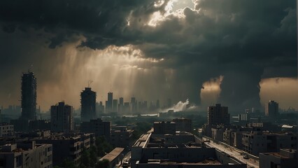 Big storm in the middle of a big city