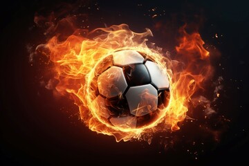 Naklejka premium Visually-stunning Soccer ball fire mockup. Fast art. Generate Ai