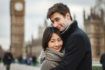  Young Interracial Couple in London - obrazy, fototapety, plakaty