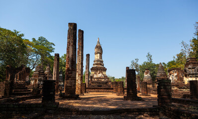 Wat Chedi Chet Thaeo. Si Satchanalai Historical Park. Ancient city ruins. Thailand.