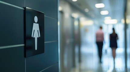 Gender-neutral bathroom sign in a corporate office, with a close-up on the sign