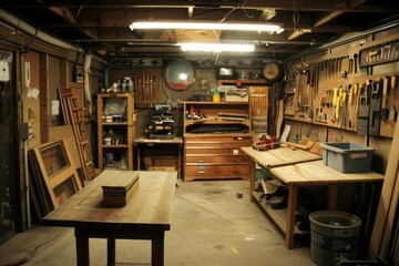 Upcycling furniture project in a garage workspace