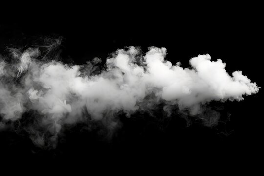 Single cloud in air, isolated on black background. Fog, white clouds or haze For designs