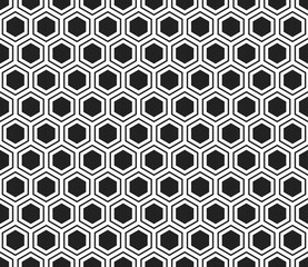 Geometric shapes background. Hexagon mosaic background with inner solid cells. Hexagonal shapes. Seamless tileable vector illustration.