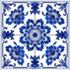 Blue and white tile with flower design