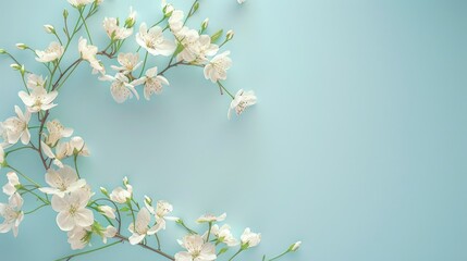 A delicate floral heart set against a soft sky blue backdrop perfect for weddings greeting cards or banners - obrazy, fototapety, plakaty