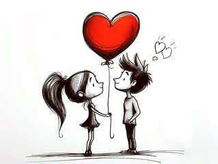 couple holding big red heart, Valentine's day. Couple in love with red heart