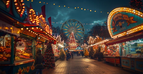 Vibrant Carnival Night With Ferris Wheel in Background