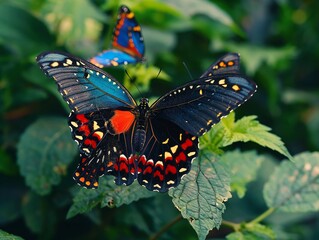 exotic butterfly on green leaf, bright and exotic butterflies as background, exquisite beauty of nature - 788627602